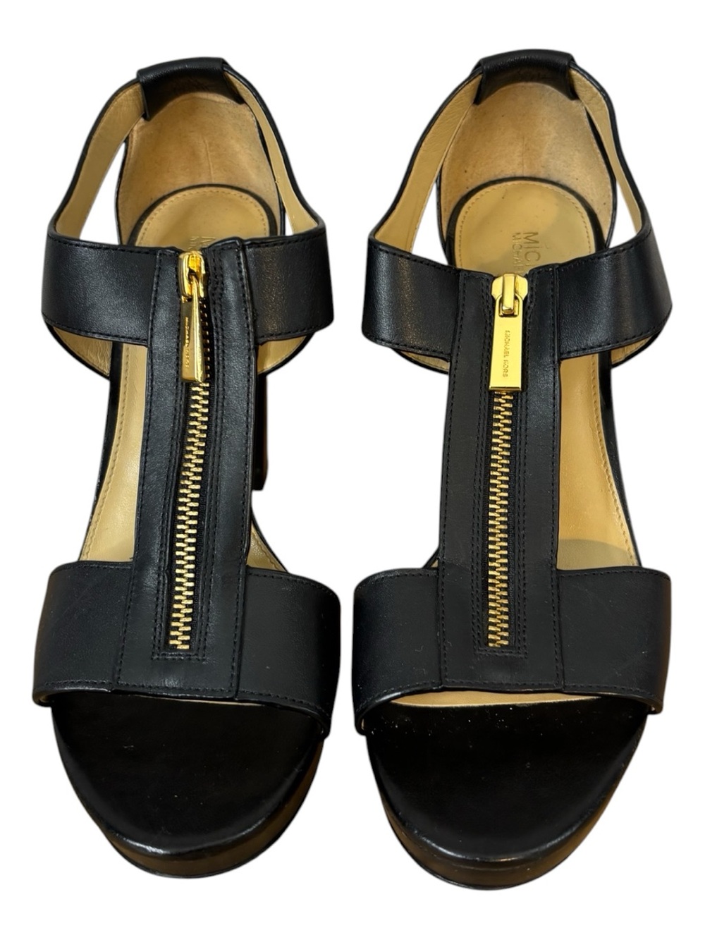 Michael Kors Berkley Leather Platform Heels Sandal Black Women's US sizes 8M - Picture 2 of 7